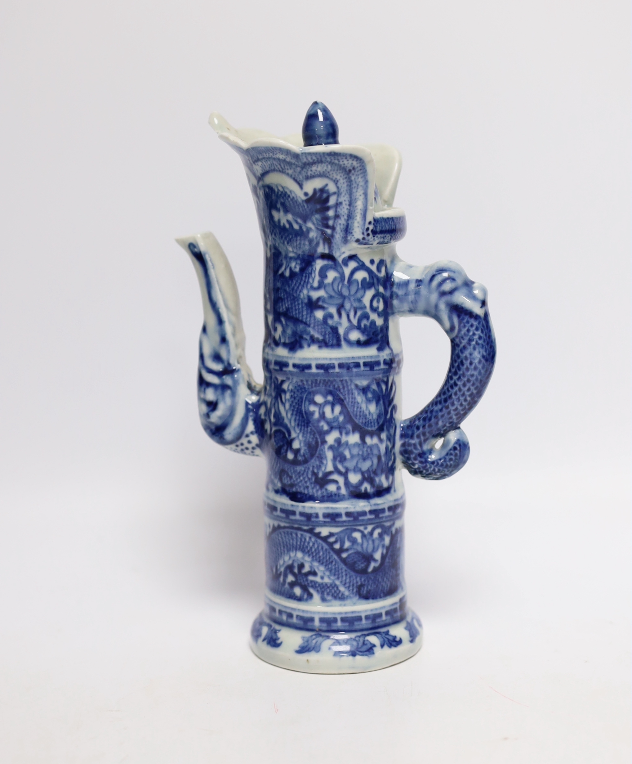 An early 20th century? Chinese blue and white wine pot and cover, 22cm